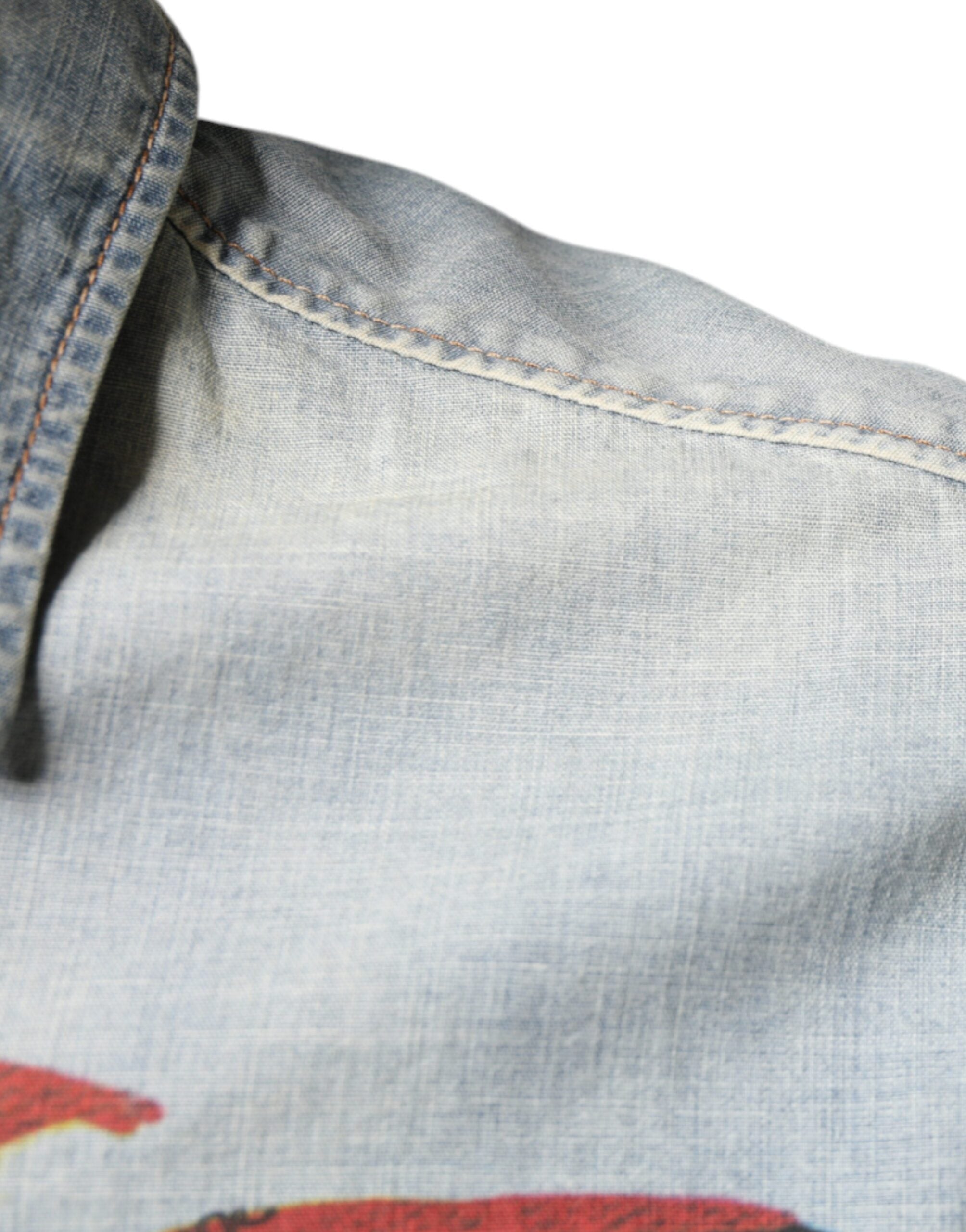 John Galliano light blue printed cotton denim long-sleeved shirt